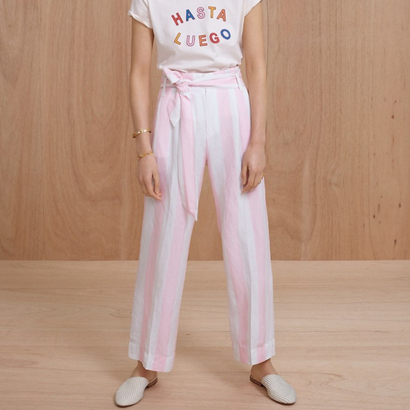 Madewell Pants - Madewell || Pink and White Stripe Paperbag Pants